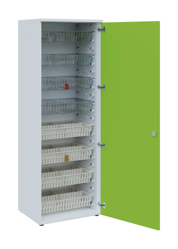 EUROMEDICA D - 66/M skříň léková boxová, 1-dveřová, pravá, 1950x660x535, korpus bílý, dvířka jarní zeleň